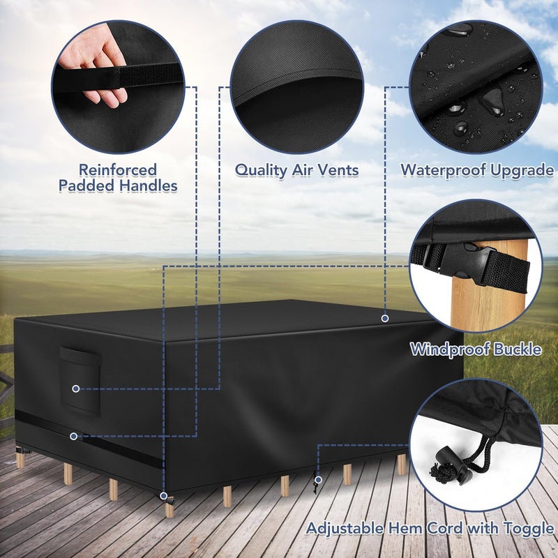 Richwon Patio Furniture Covers - Waterproof Rectangle, Heavy Duty for Outdoor Sectional Set (90"L x 64"W x 28"H), Black - Image 3